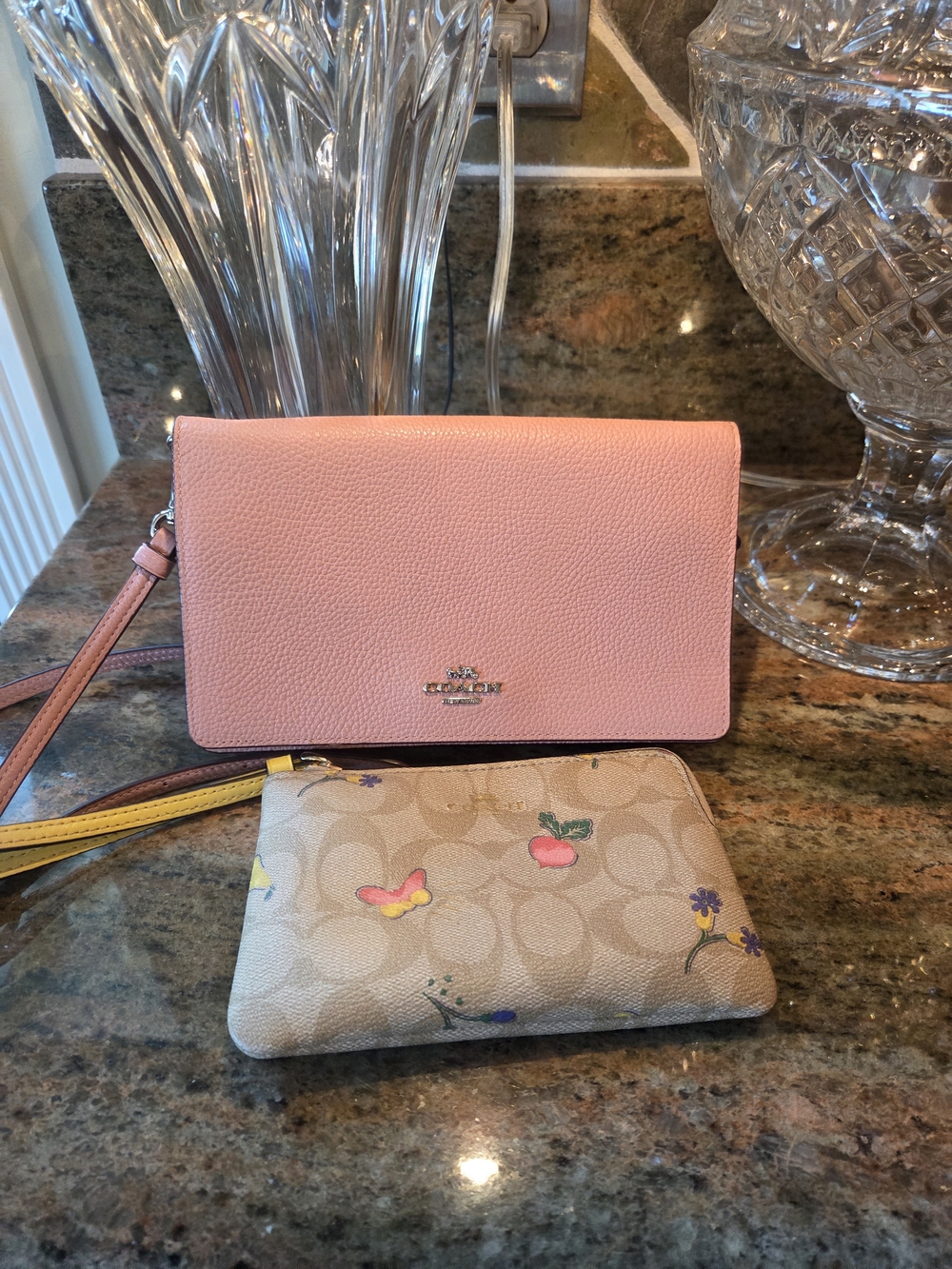 Coach Pink Leather Crossbody And Wristlet